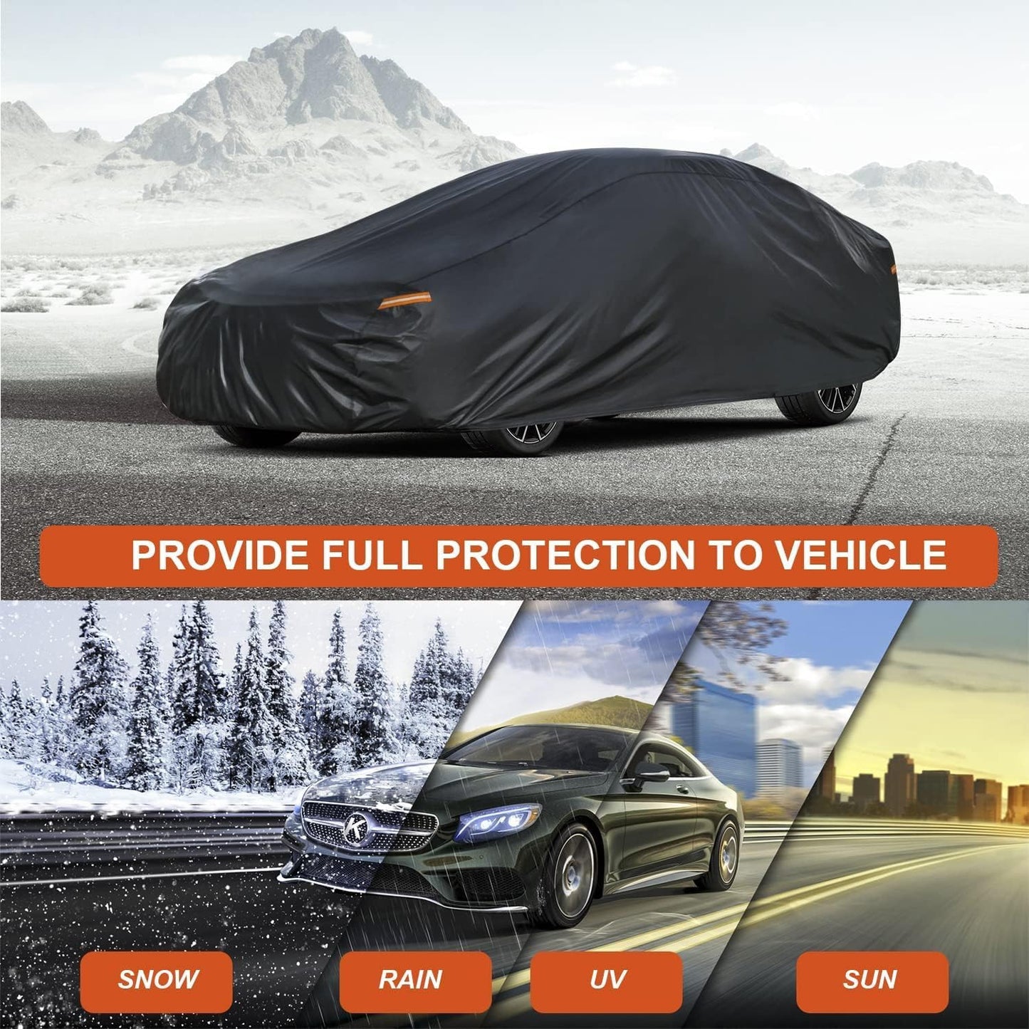 Kayme Car Cover Waterproof All Weather for Large Sedan,Outdoor Cover Fit for Ford Crown Victoria, Cadillac DTS, Grand Marquis, Lincoln Continental Town Car, Chevy Impala Caprice (209 to 218 inch)