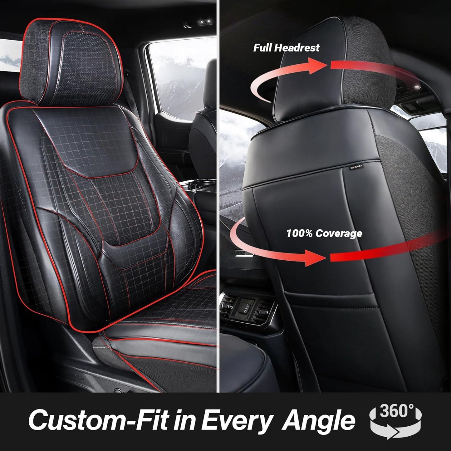 Coverland Custom Car Seat Covers Compatible with 2019-2025 RAM 2500 Crew Cab - Premium Leather Non-Slip Memory Foam Waterproof Cover Interior Protector Full Set-Black [See Size Chart-Size X129]