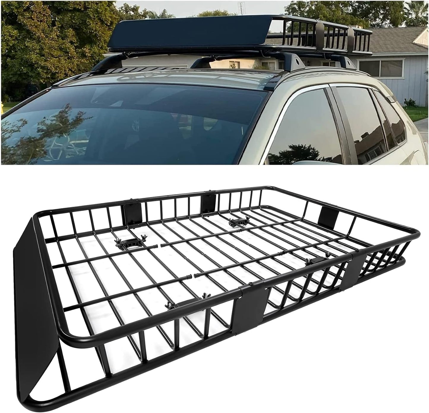 ECOTRIC 67" x 39" x 5.1'' Universal Roof Rack Cargo Carrier Basket with Extension Heavy Duty Steel Car SUV Top Luggage Storage Holder Basket for Travel 550LBS Weight Capacity