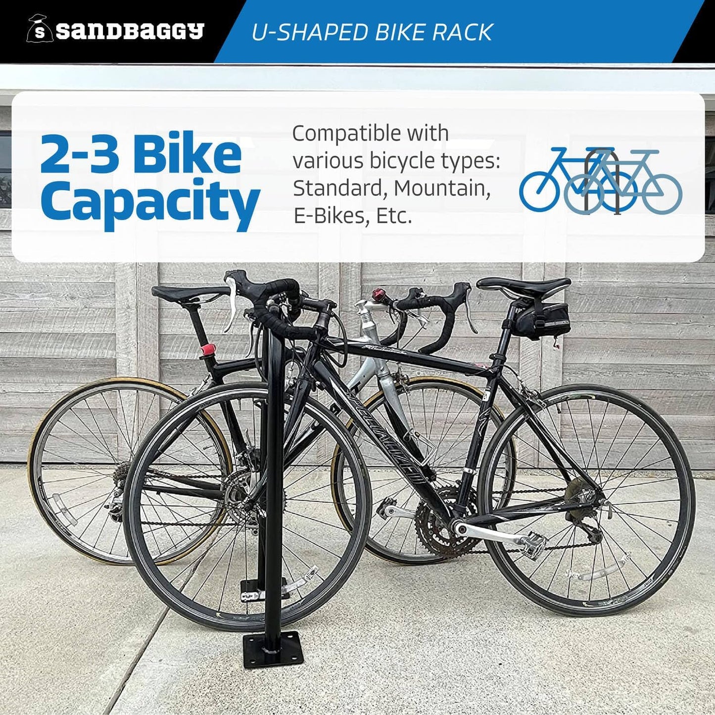 Sandbaggy U Shaped Bike Rack - Outdoor, Commercial - Galvanized Steel - Surface/Ground Mounted (5, Red)