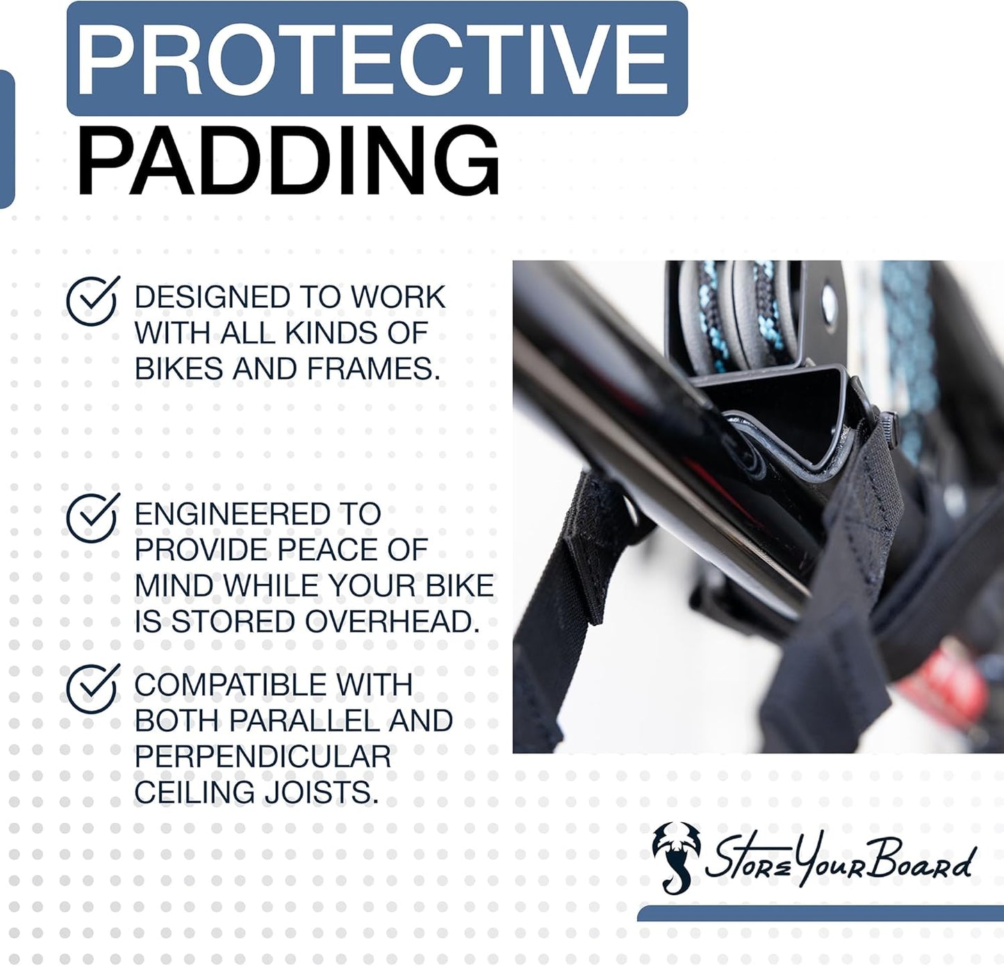 StoreYourBoard Bike Hoist, No-Slip Bicycle Ceiling Storage, Heavy-Duty Garage Pulley Lift System, Road, MTB, Fat Tire, Ebike Hanger