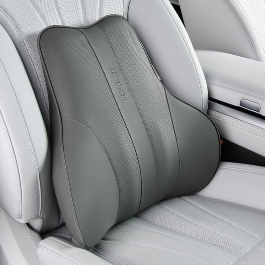 Coverado Lumbar Support Pillow for Car, Ergonomic Memory Foam Back Pillow for Office Chair, Back Cushion for Back Pain Relief, PU Leather Car Lumbar Support for Driving Seat - Gray