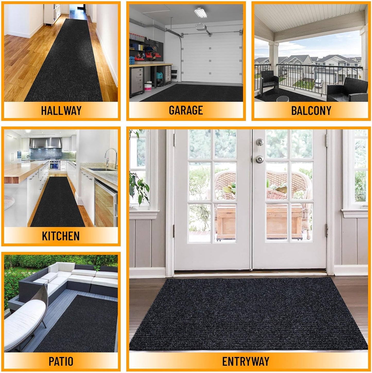 Ottomanson 6'6" x 2' Hallway Runner with Scraper Pile - Extra Durable Non-Slip Rug Mat for Indoor & Outdoor Use - Ideal for Kitchen, Entryway & Garage - High-Traffic Carpet, Black