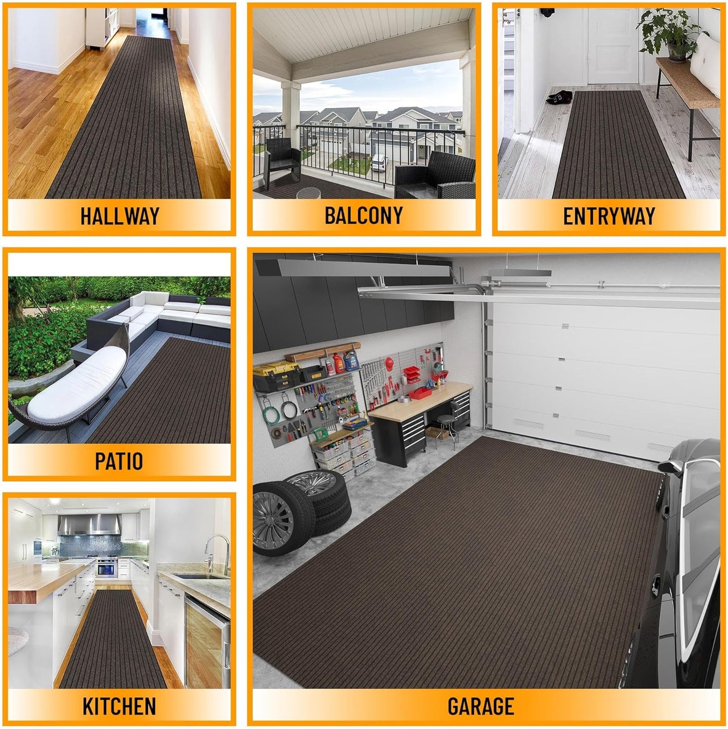 Ottomanson 2'7" x 26' Hallway Runner with Scraper Pile - Extra Durable Non-Slip Rug Mat for Indoor & Outdoor Use - Ideal for Kitchen, Entryway & Garage - High-Traffic Carpet, Brown