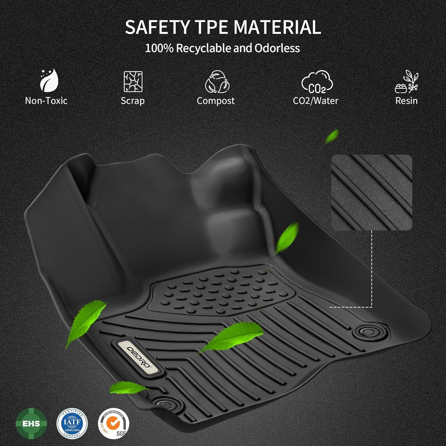 OEDRO Floor Mats for Chevrolet Equinox/GMC Terrain 2018-2024, Custom Fit TPE All Weather Trunk Mat with Backrest for Chevy Equinox Accessories, Anti-Slip Back Seat Protector for Equinox, Full Mat Set