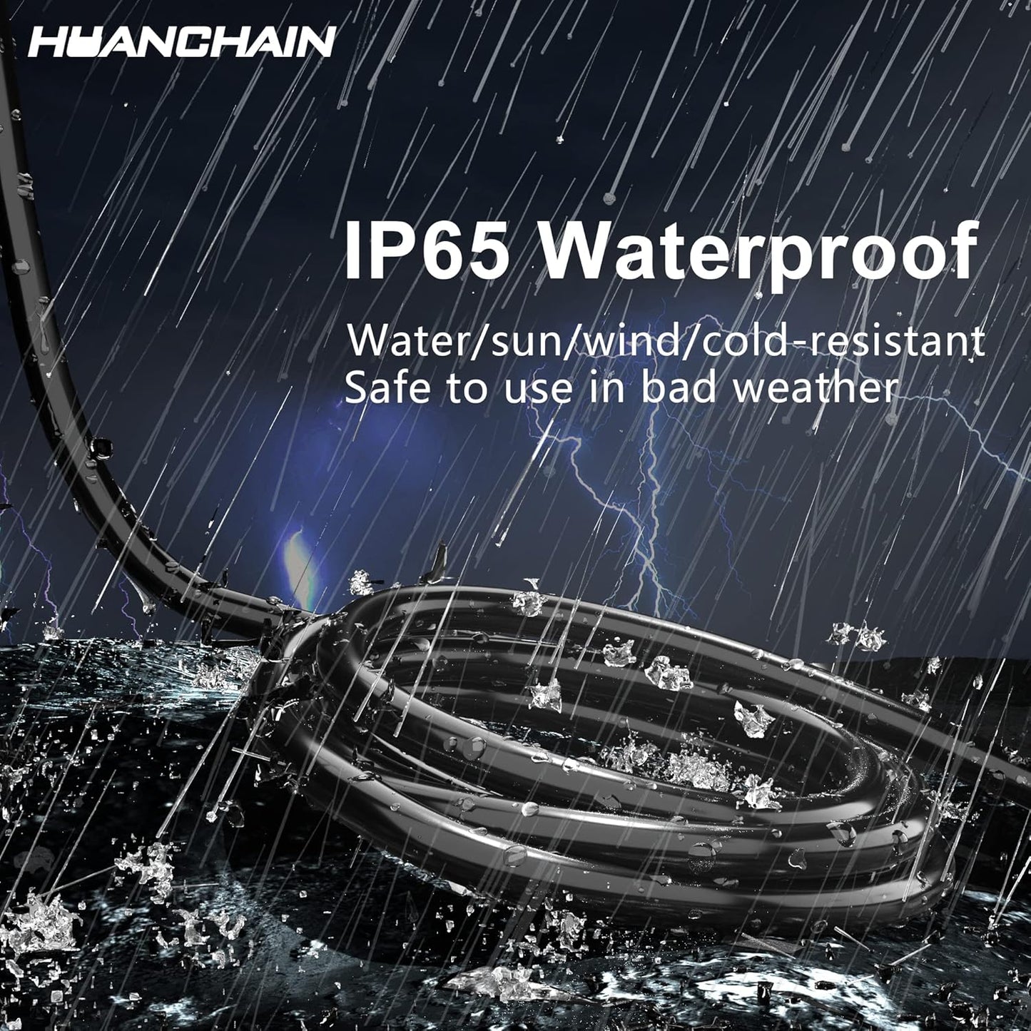HUANCHAIN Indoor Outdoor Black Extension Cord 50 ft Waterproof, 16/3 Gauge Flexible Resistant Appliance Extension Cord Outside, 13A 1625W 16AWG SJTW, 3 Prong Heavy Duty Electric Cable, ETL Listed