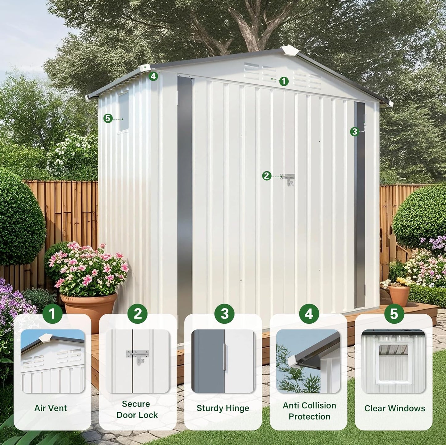 ARMSET 6x3.5 FT Metal Outdoor Storage Shed for Patio & Backyard - Waterproof Small Shed, Lockable Tool Shed with Clear Window, Galvanized Steel Garden Storage Cabinet for Tools and Bikes
