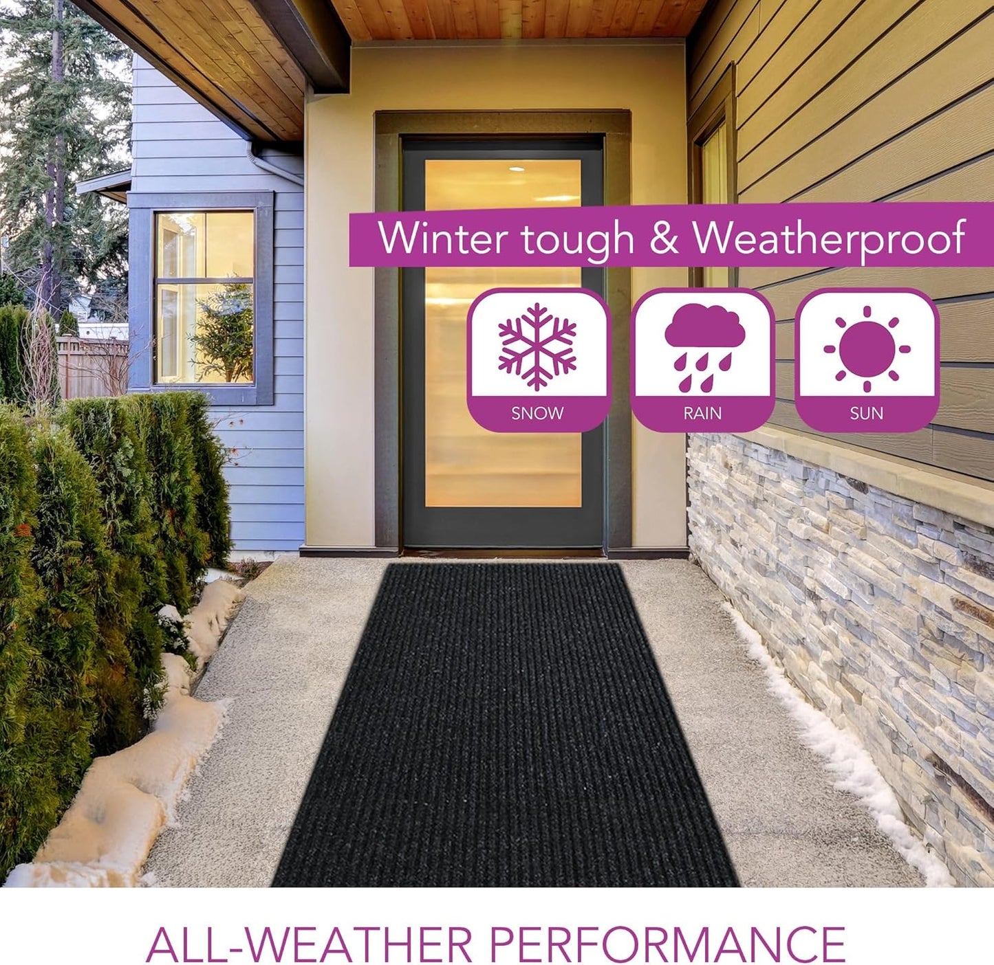 iCustomRug Spartan Weather Warrior Duty Indoor/Outdoor Utility Ribbed in 3ft,4ft,6ft Widths 70 Custom Sizes with Natural Non-Slip Rubber Backing 4'X12' in Black