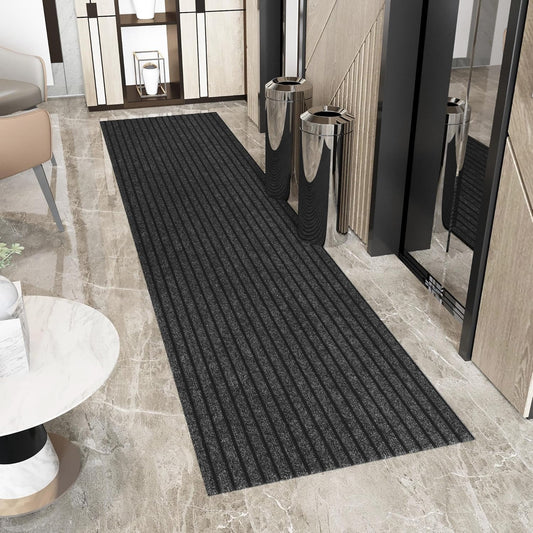 Ottomanson 2' x 46' Hallway Runner with Scraper Pile Extra Durable Non-Slip Rug Mat for Indoor & Outdoor Use - Ideal for Kitchen, Entryway, Patio & Garage - High-Traffic Carpet, Black