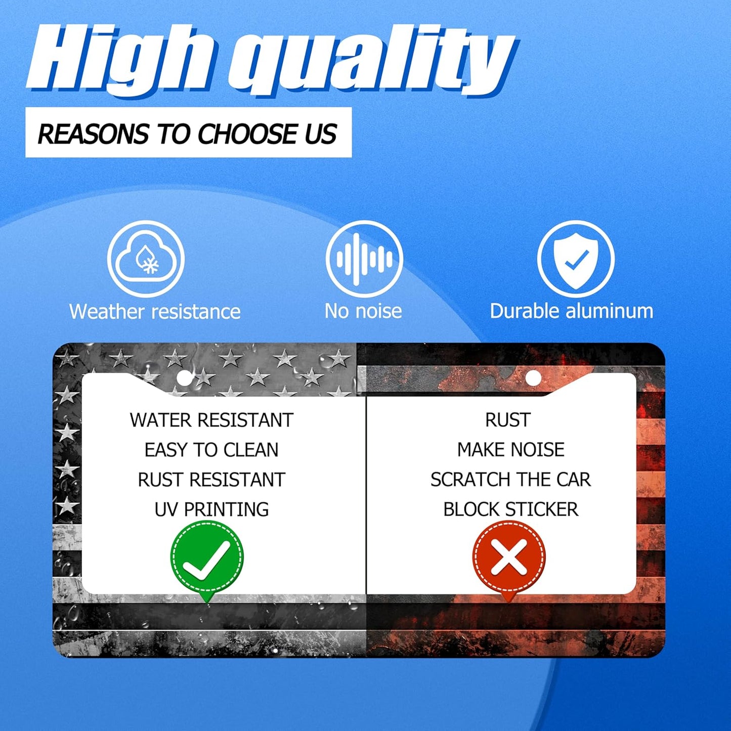 Grey Black American Flag License Plate Frame Vintage USA Flag License Plate Stainless Steel Funny License Plate Holder Patriotic Car Accessory Car Decoration 12.3" x 6.3"for Men Women