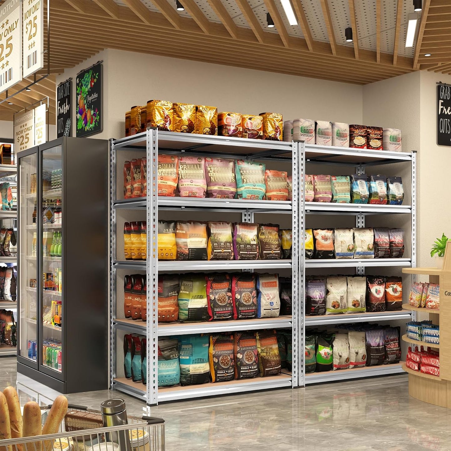 REIBII 2020LBS Garage Shelving Heavy Duty Metal Shelving 5 Tier Storage Shelves, Metal Shelves for Warehouse Basement, Easy Assembly, 72" H x 35.55" W x 16" D, Galvanized, 3 Pack