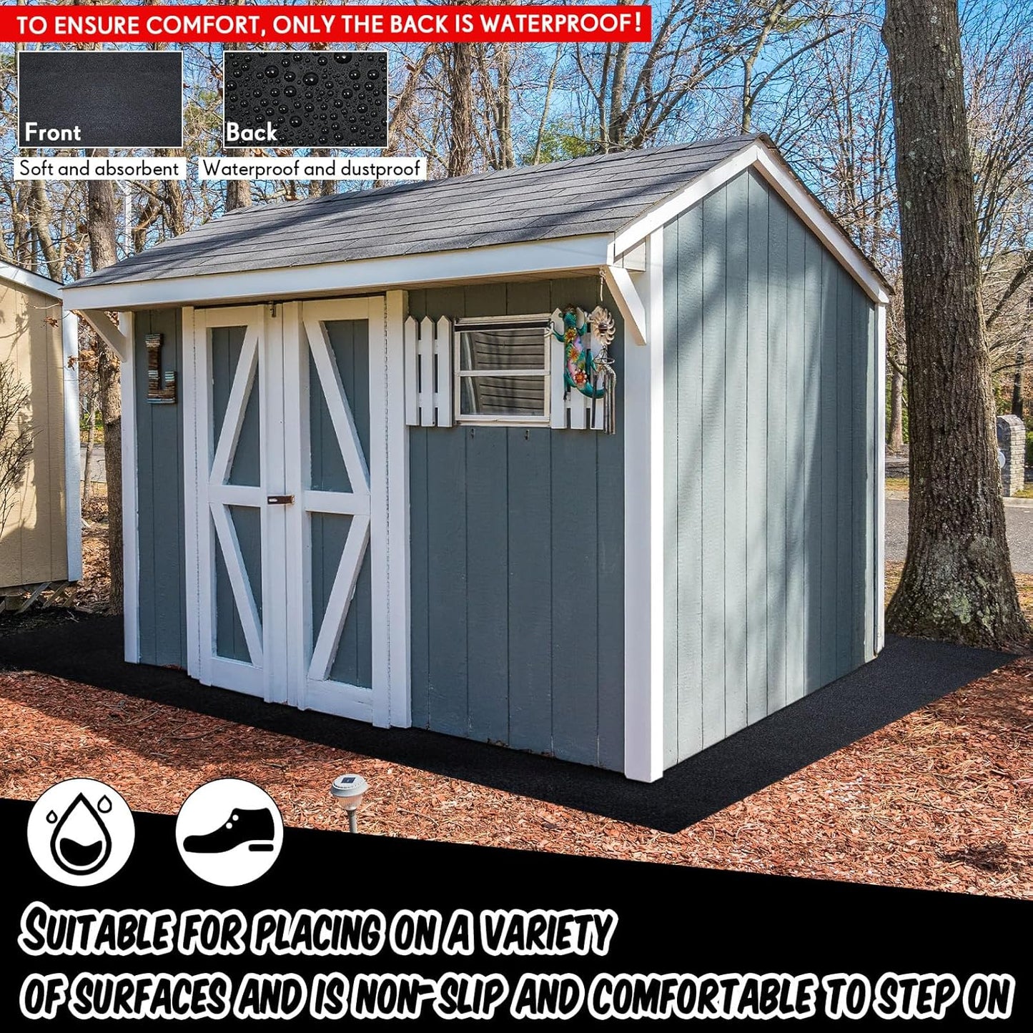Haull Outdoor Storage Shed Floor Moat Waterproof Outdoor Carport Mat Thickened Soft Patio Furniture Pad Washable with Non Slip Backing, Storage Shed Not Included(8 x 15 ft)