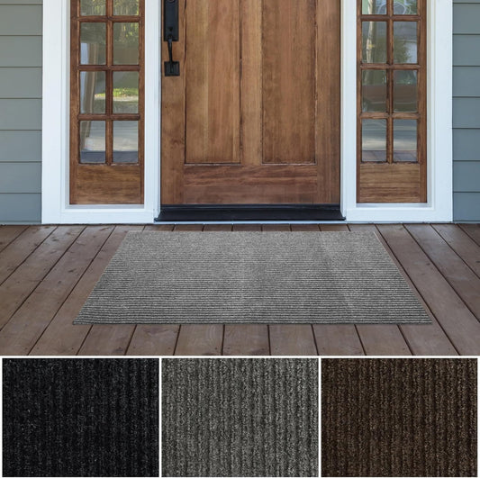 iCustomRug Spartan Weather Warrior Indoor/Outdoor Utility Ribbed Carpet Runner with Non-Slip Thermoplastic Rubber Backing, 3ft X 4ft Grey