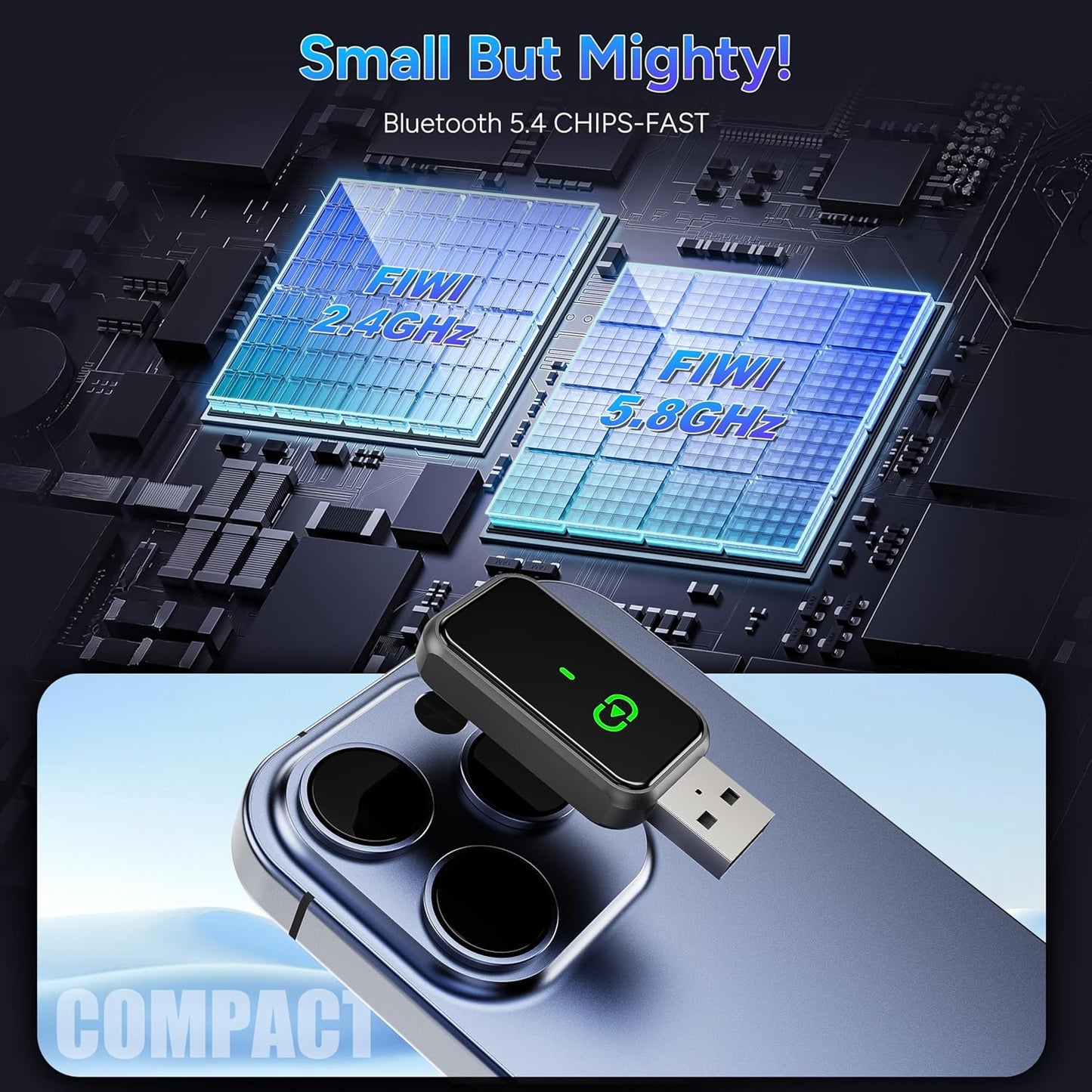 Wireless Carplay Adapter for iPhone 2025 Upgrade Wired to Wireless, No Latency, Car Bluetooth Adapter Plug & Play, Multi-User Seamless Ultra-Fast Connection with WiFi 6 & BT 5.3 Easy to Use