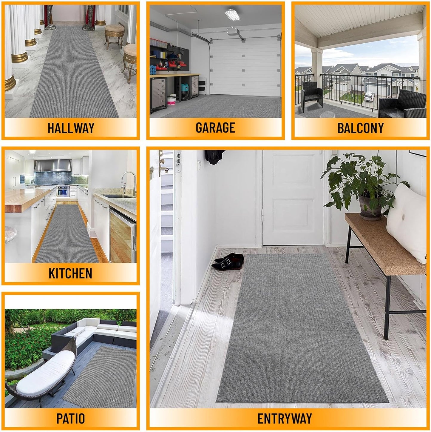 Ottomanson 2'7" x 15' Hallway Runner with Scraper Pile - Extra Durable Non-Slip Rug Mat for Indoor & Outdoor Use - Ideal for Kitchen, Entryway & Garage - High-Traffic Carpet, Gray