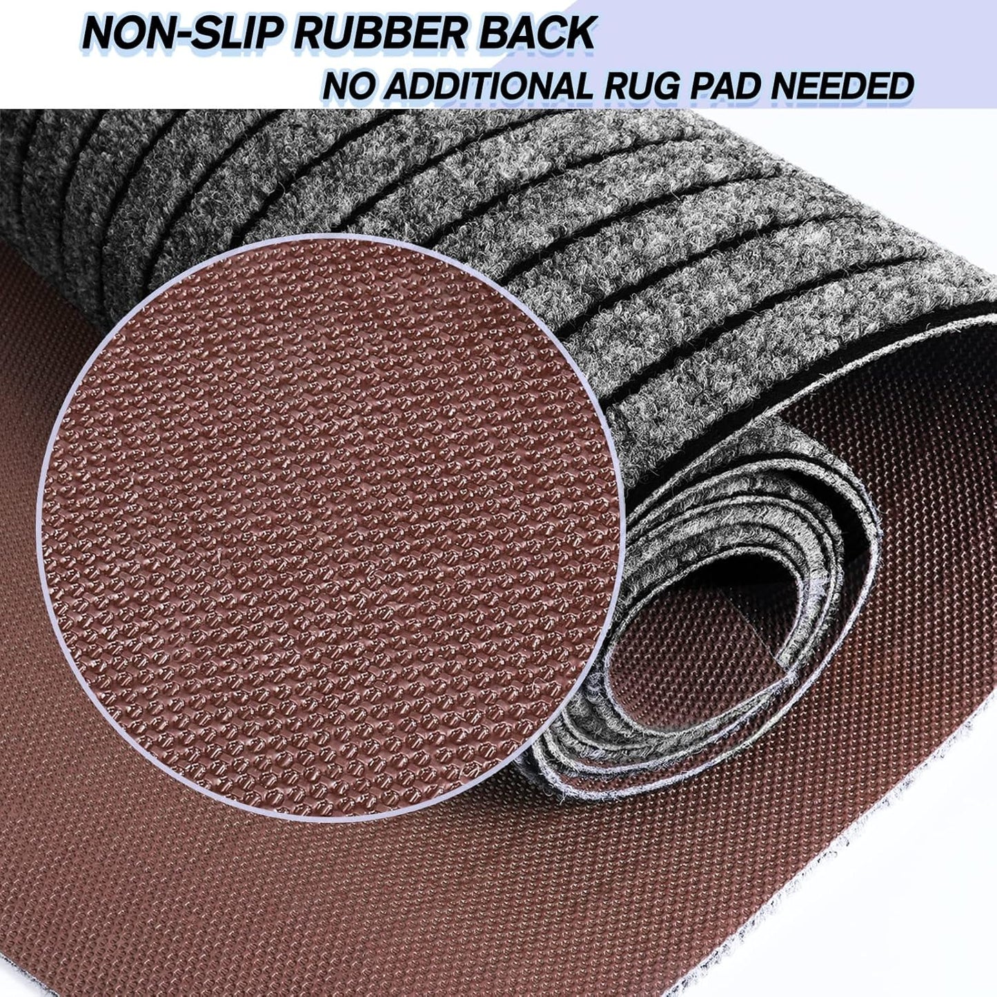 Custom Size Backed Non-Slip Area Rugs Runner, Easy Clean, Waterproof Runner Rugs for Hallway Entryway, Kitchen, Laundry, 4FT x 74FT, Gray Stripe