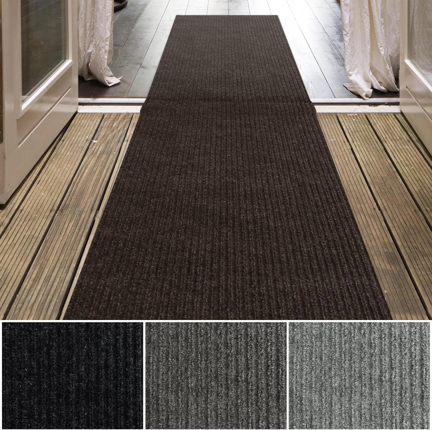iCustomRug Spartan Weather Warrior Indoor/Outdoor Utility Ribbed Carpet Runner with Non-Slip Thermoplastic Rubber Backing, 6ft X 28ft in Brown