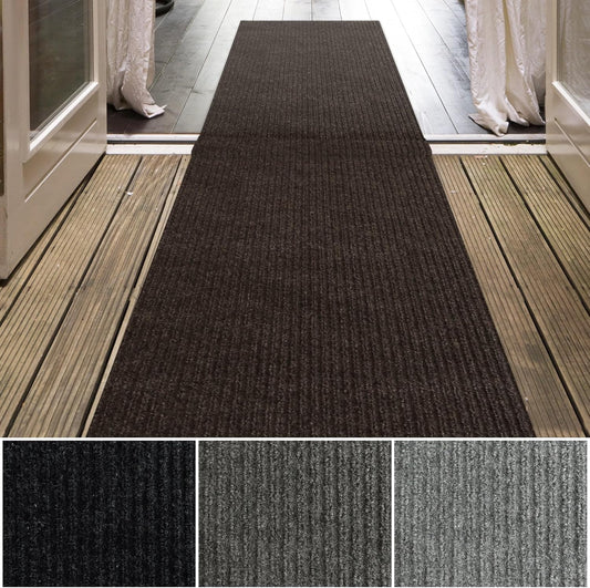 iCustomRug Spartan Weather Warrior Indoor/Outdoor Utility Ribbed Carpet Runner with Non-Slip Thermoplastic Rubber Backing, 3ft X 24ft in Brown