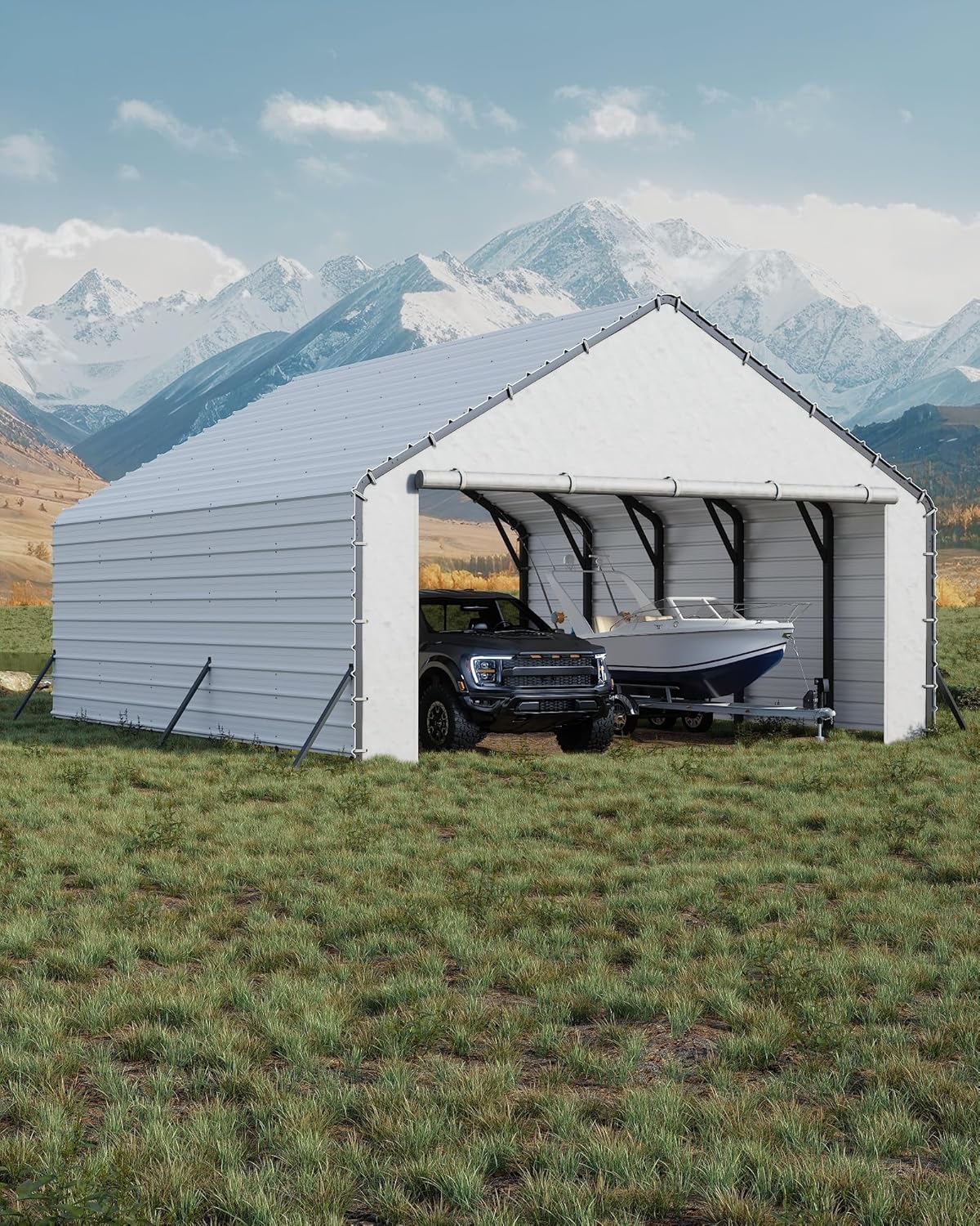 Roofing Panels for Metal Carport 20x25 FT, 20x20 FT, Heavy Duty Metal Carport Kits, 27 Ga. Galvanized Steel Ribbed Panels, 60.23'' x 19.68'', 16 Pcs, White