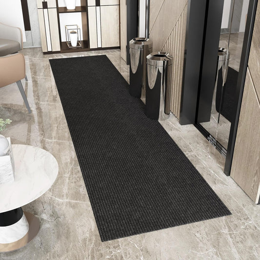 Ottomanson 3'11" x 23' Hallway Runner with Scraper Pile - Extra Durable Non-Slip Rug Mat for Indoor & Outdoor Use - Ideal for Kitchen, Entryway & Garage - High-Traffic Carpet, Black