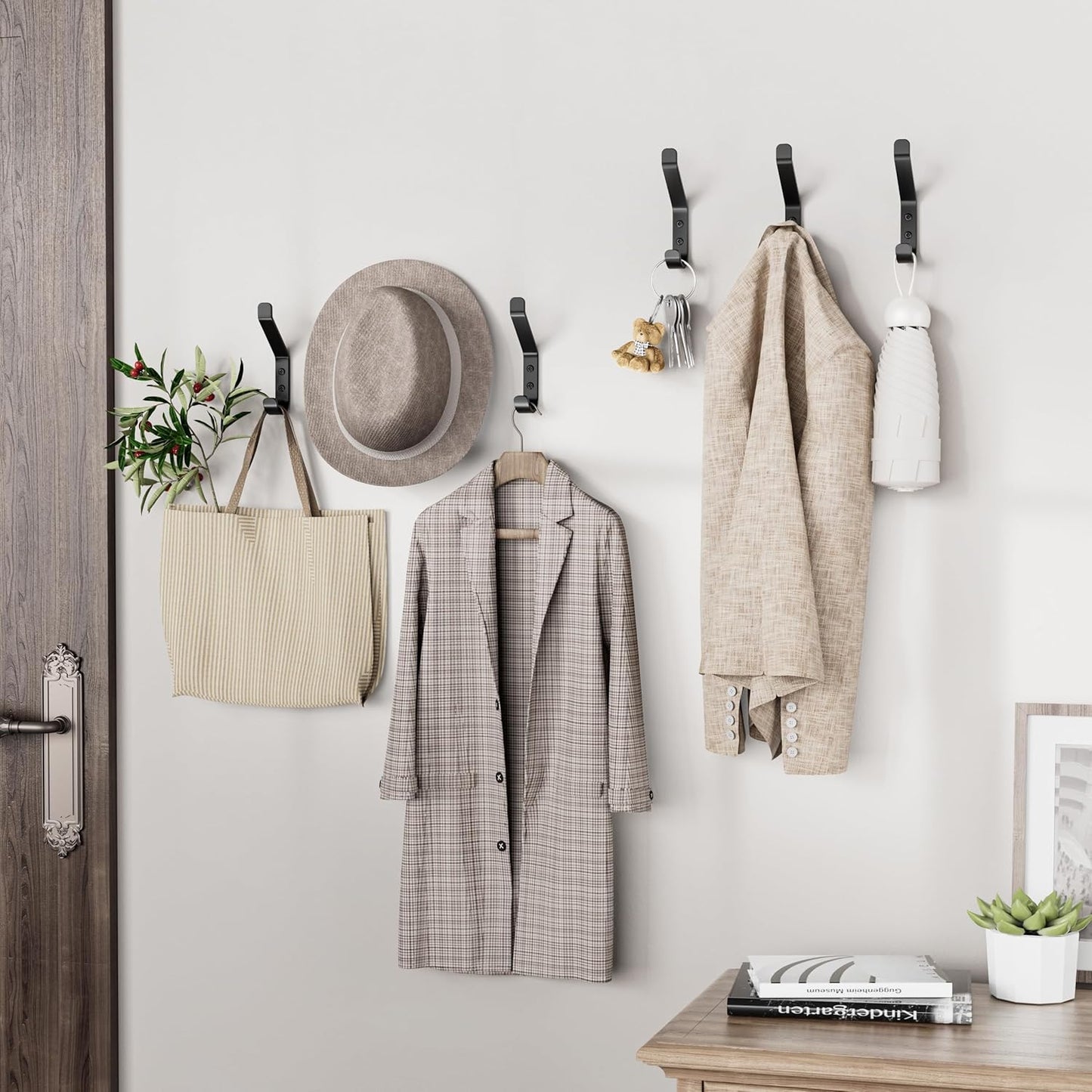 Coat Hooks Wall Mount for Hanging: 20LB Sturdy Hanger for Backpack, Towel, Bag, for Closet, Bathroom, Door, Mushroom, Stainless Black 4 Pack, 3.75"