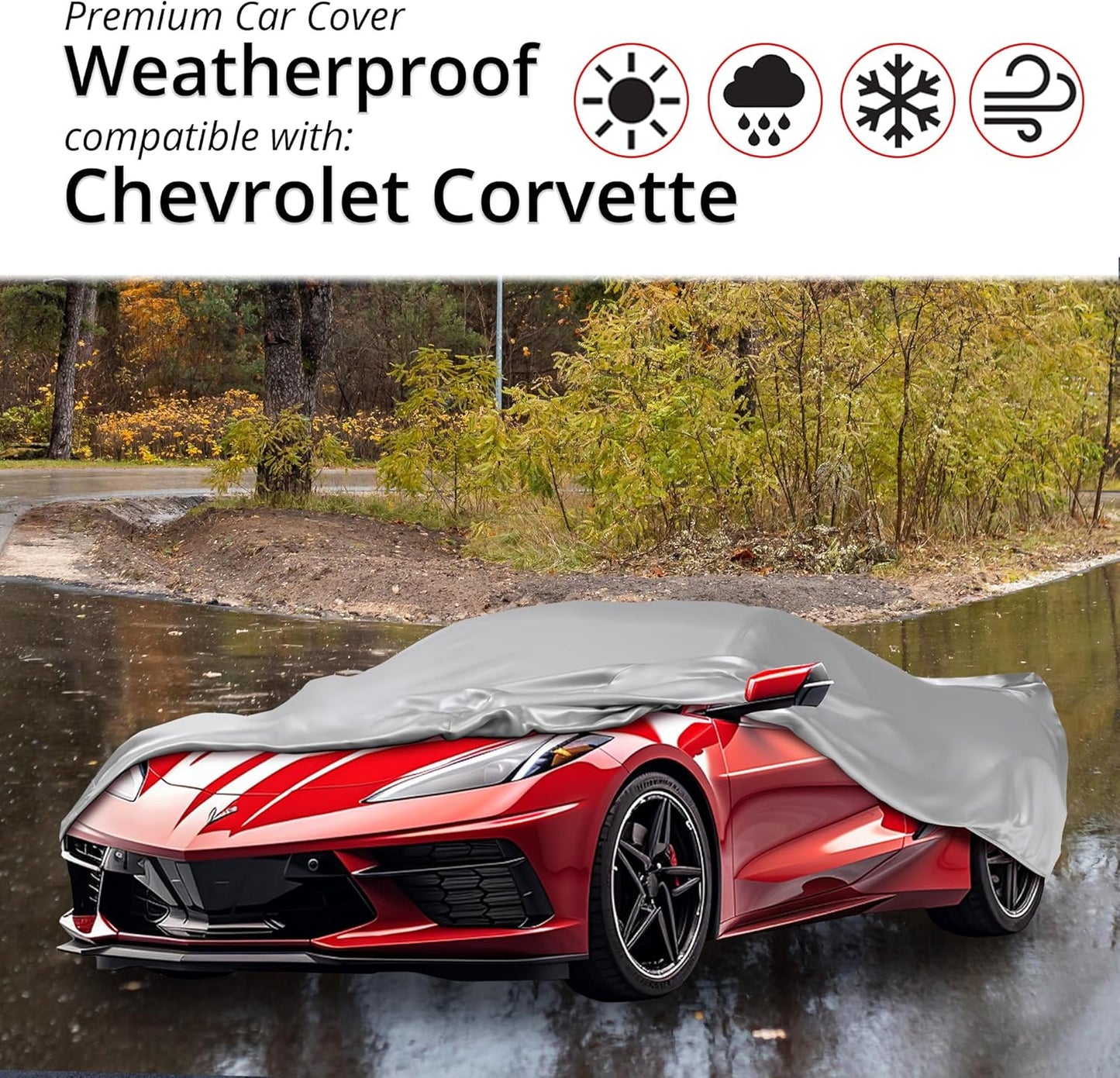 Car Covers Weatherproof Max Car Cover & Warranty Compatible with Chevrolet 2005-2013 Corvette – Outdoor Cover Theft Cable Lock Car Accessories Better Than Waterproof