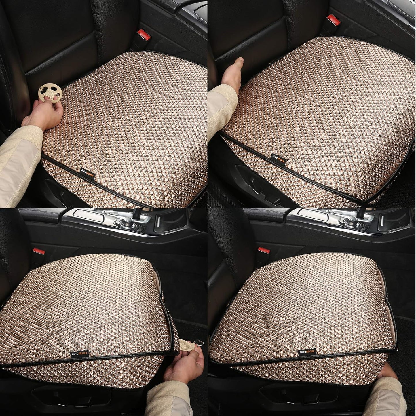 Auto Newer Breathable Universal Four Seasons Car Seat Covers，Luxury Car Seat Cushion ，Protectors for Front Seat Bottoms,Compatible with 95% Vehicles， Fit for Cars Truck SUV (Gold Beige,1PCS)