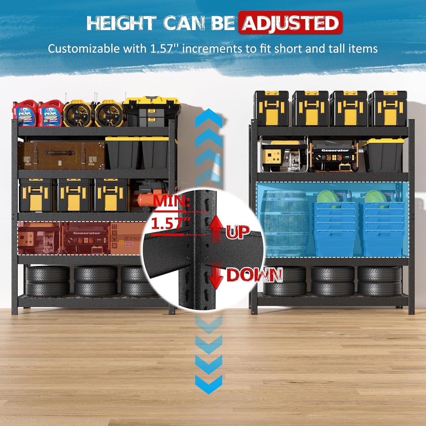 MUPATER 59.84”W × 24.02”D × 71.65”H Heavy Duty Metal Storage Shelves, 3000 LBS Utility Shelf Racks with 5-Tier Adjustable Shelves, Garage Shelving Unit for Warehouse, Garage, Kitchen