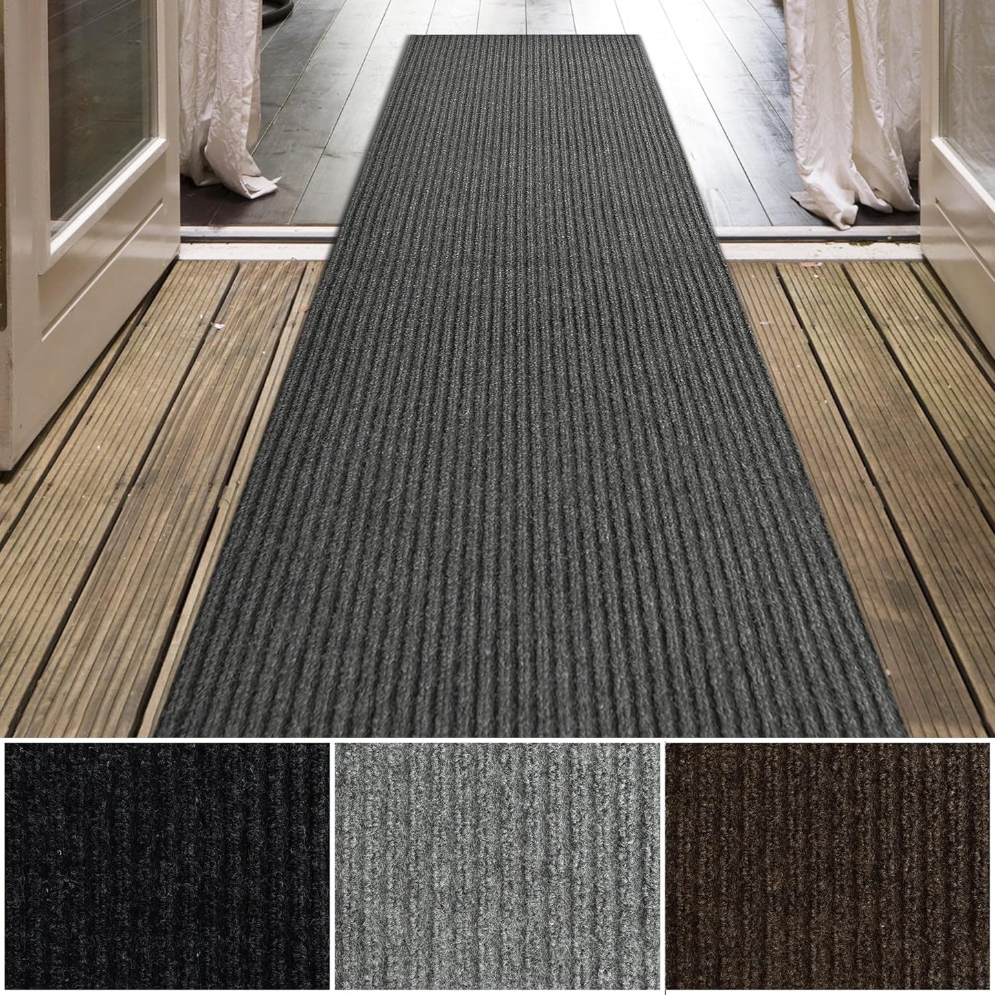 iCustomRug Spartan Weather Warrior Duty Indoor/Outdoor Utility Ribbed in 3ft,4ft,6ft Widths 70 Custom Sizes with Natural Non-Slip Rubber Backing 4'X12' in Charcoal