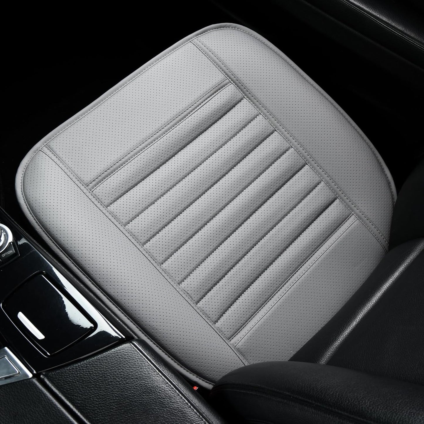 1pc Edge Wrapping Comfortable Car Front Seat Cover Cushion Pad Mat Protector, Anti-Slip Bottom Seat Cushion Cover for Auto with PU Leather(Gray)