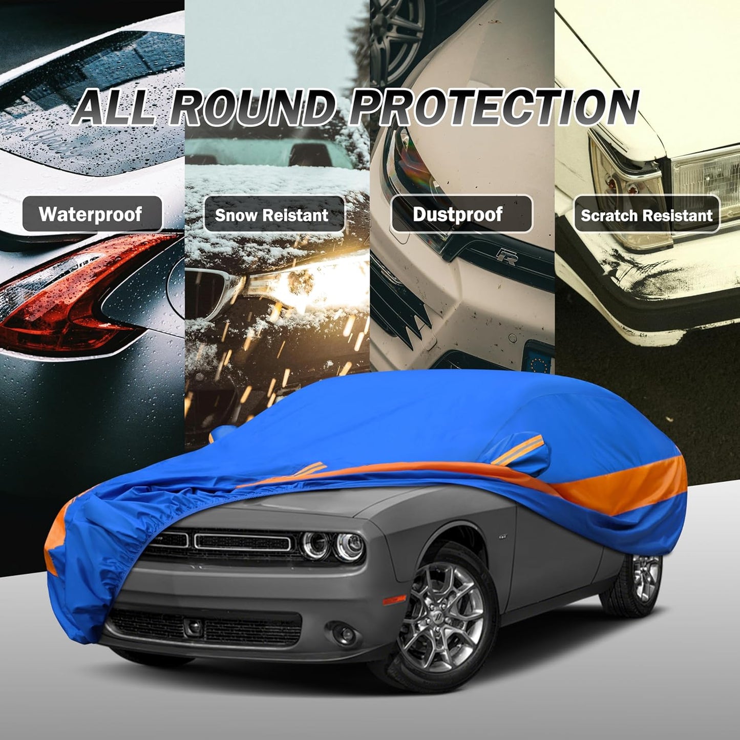 Heavy Duty Outdoor Car Cover Windproof All Weather Waterproof Sun Rain UV Dust Snow Protection Outdoor,Fit FIt Acura,Subaru,Nissan etc.Size A5
