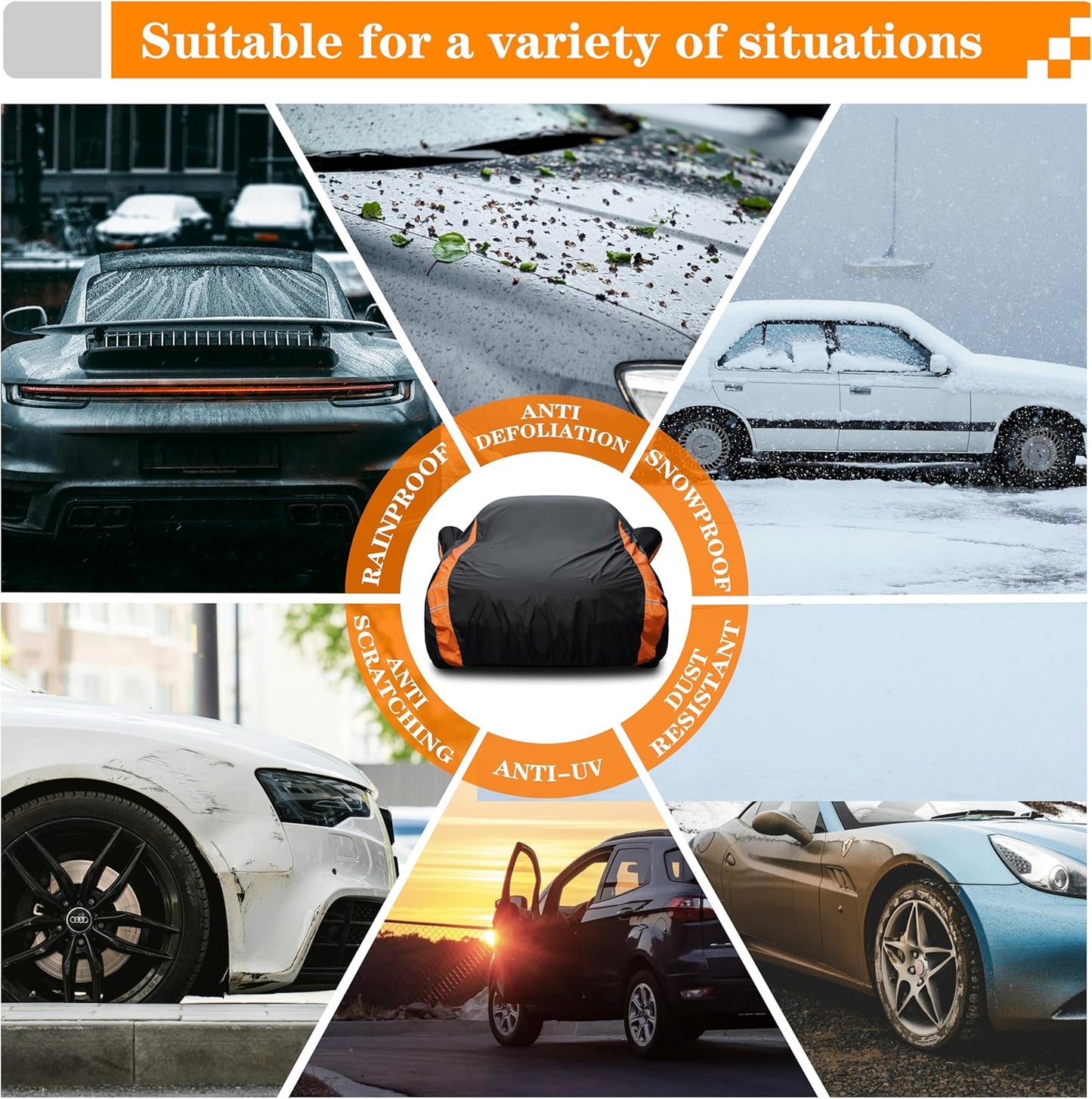 in Full Exterior Car Cover All Weather, Waterproof，UV Resistant, Dustproof, and Snowproof Fit Audi e-tron GT,BMW 3/5 Series,Dodge Challenger/Charger etc.Size C5