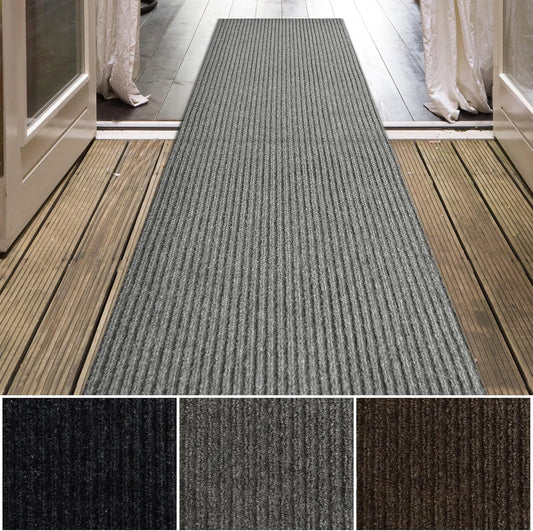 iCustomRug Spartan Weather Warrior Indoor/Outdoor Utility Ribbed Carpet Runner with Non-Slip Thermoplastic Rubber Backing, 3ft X 32ft in Grey