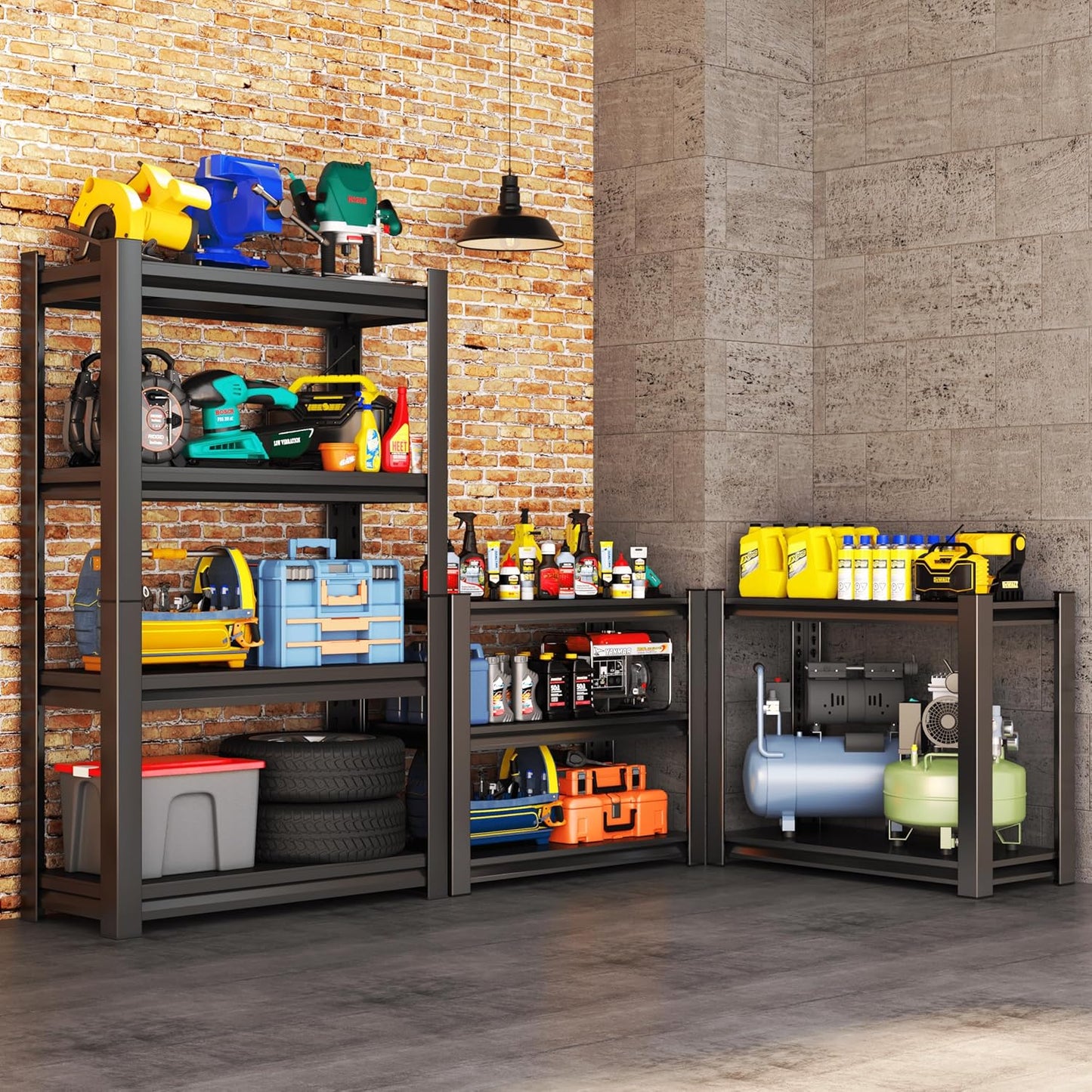 Garage Shelving, Adjustable Storage Shelf, Heavy Duty Storage Shelves, Sturdy Steel Storage Shelf for Garage and Workshop, 4-Tier 44" H x 40" W x 14" D, Black