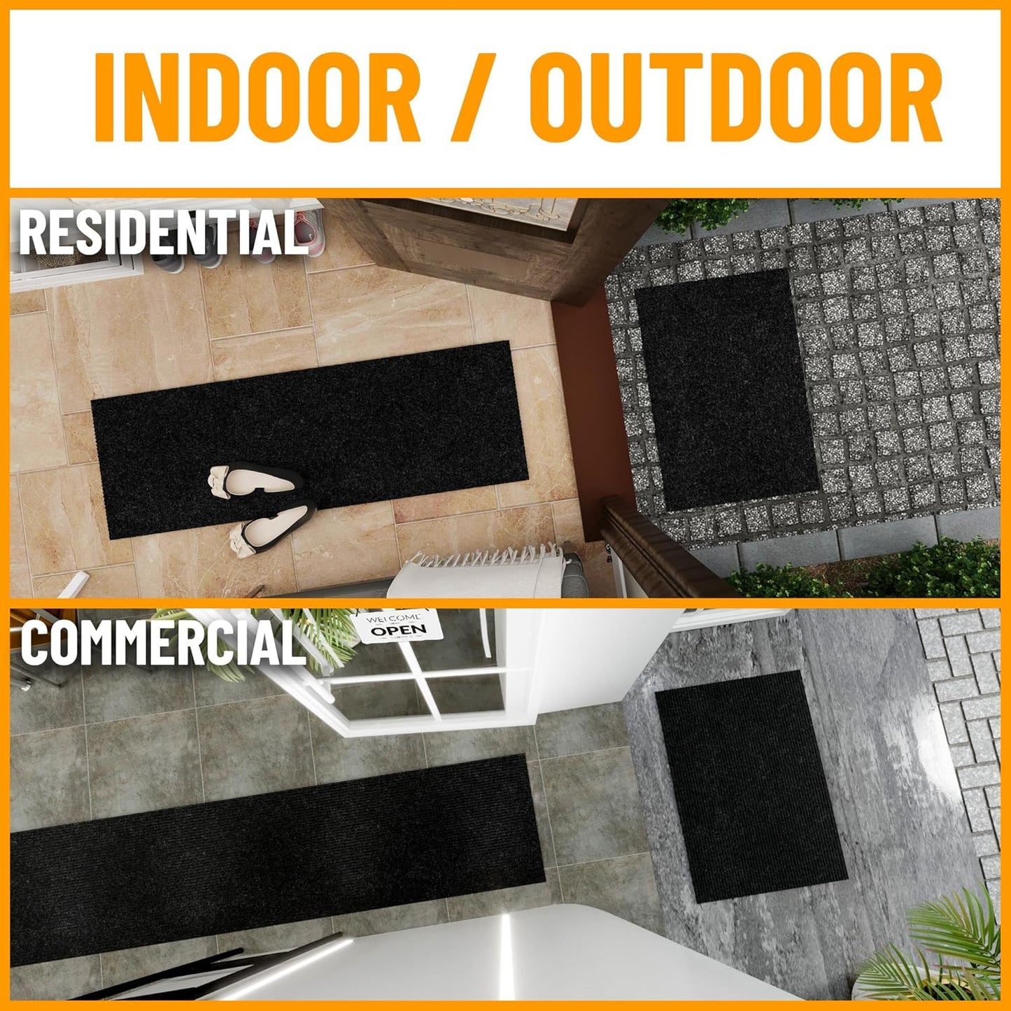 Ottomanson 6'6" x 15' Hallway Runner with Scraper Pile - Extra Durable Non-Slip Rug Mat for Indoor & Outdoor Use - Ideal for Kitchen, Entryway & Garage - High-Traffic Carpet, Black