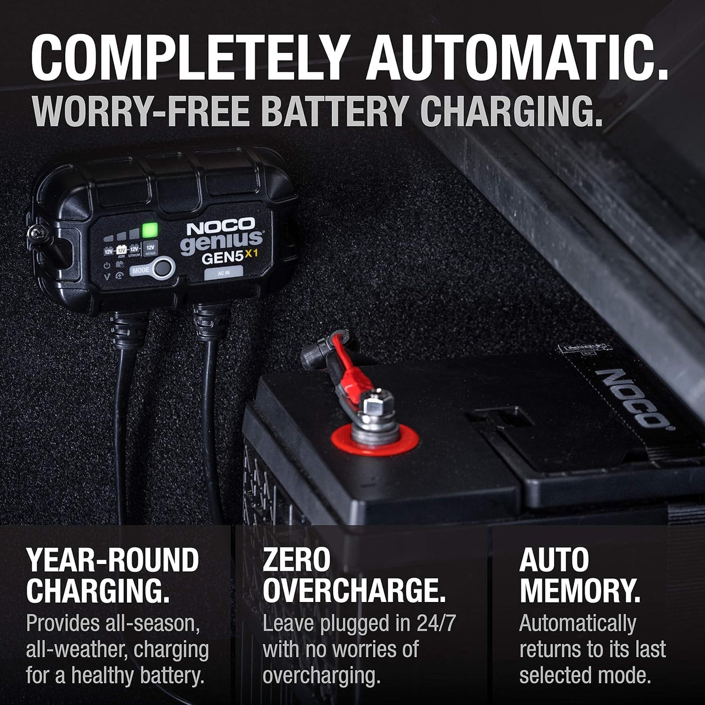 NOCO Genius GEN5X1: 1-Bank, 5A Onboard Battery Charger - 5A Per Bank, 12V Waterproof Marine Charger with Overcharge Protection & Temperature Compensation – for Lead-Acid & Lithium Batteries