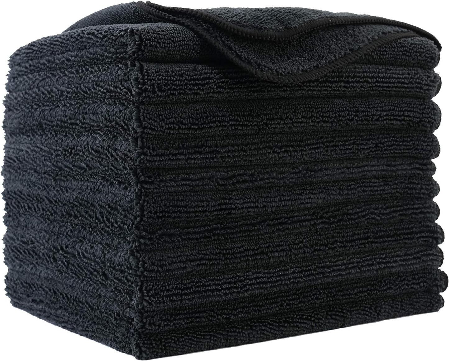 POLYTE Premium Microfiber Cleaning Towel,16 x 16 in, 12 Pack (Black)