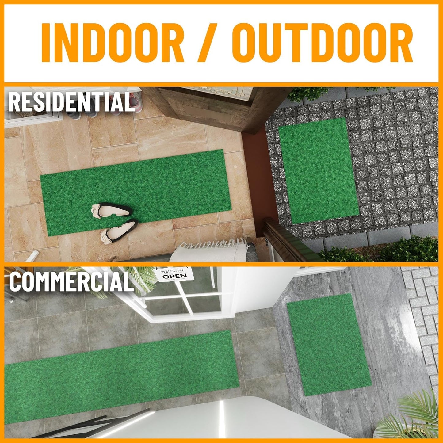 Ottomanson 2'7" x 22' Hallway Runner with Scraper Pile - Extra Durable Non-Slip Rug Mat for Indoor & Outdoor Use - Ideal for Kitchen, Entryway & Garage - High-Traffic Carpet, Green
