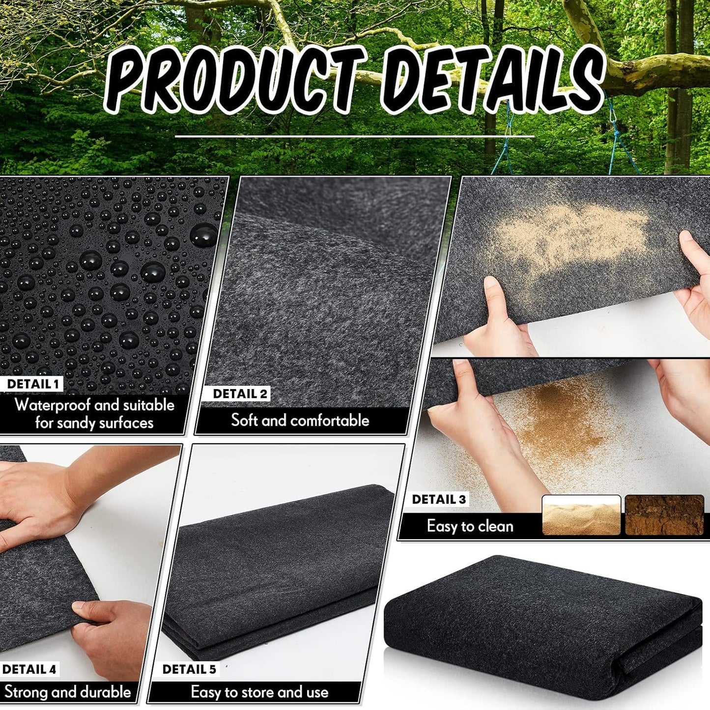 Haull Outdoor Storage Shed Floor Moat Waterproof Outdoor Carport Mat Thickened Soft Patio Furniture Pad Washable with Non Slip Backing, Storage Shed Not Included(2 x 5 ft)