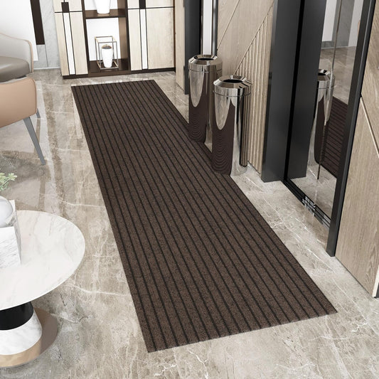 Ottomanson 2'7" x 52' Hallway Runner with Scraper Pile - Extra Durable Non-Slip Rug Mat for Indoor & Outdoor Use - Ideal for Kitchen, Entryway & Garage - High-Traffic Carpet, Brown