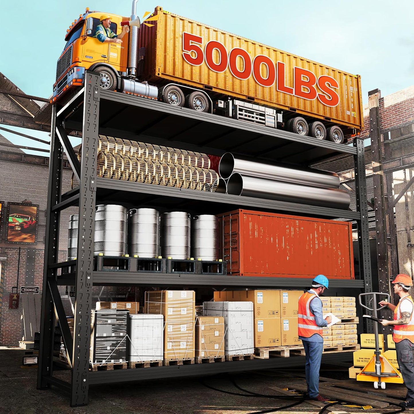 60” W Heavy Duty Garage Shelving, 5000LBS Metal Storage Shelves, 4 Tier Storage Rack Shelf, Steel Industrial Shelving, Adjustable Standing Shelf for Basement/Warehouse 60" W x 24" D x 70" H, Black