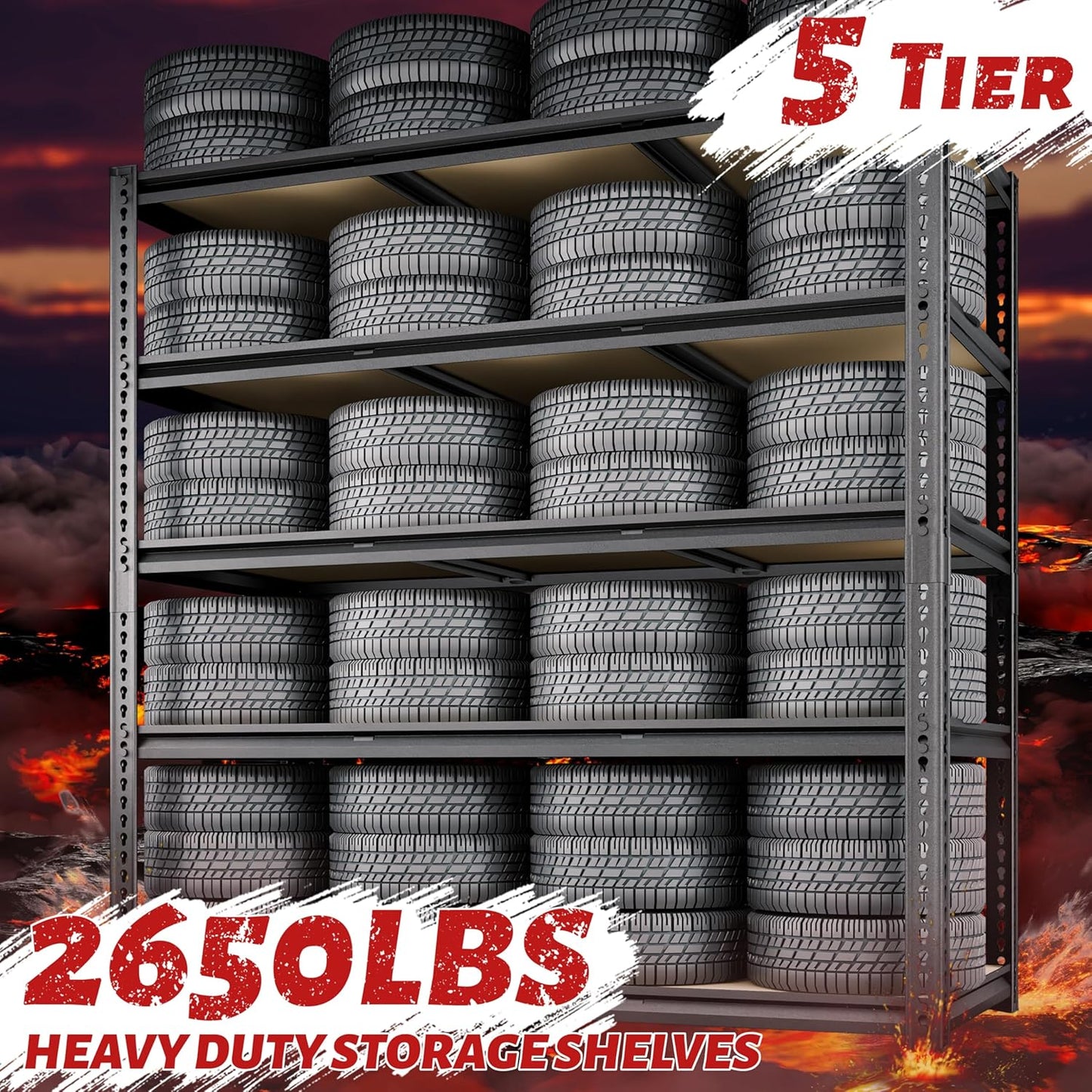 48"W Garage Shelving, 2650LBS Storage Shelves heavy duty, 5 Tier Metal Shelving Unit Adjustable Garage Shelves Heavy Duty Shelving for Warehouse,Commercial, Kitchen, 48" W × 18" D × 72" H, Black