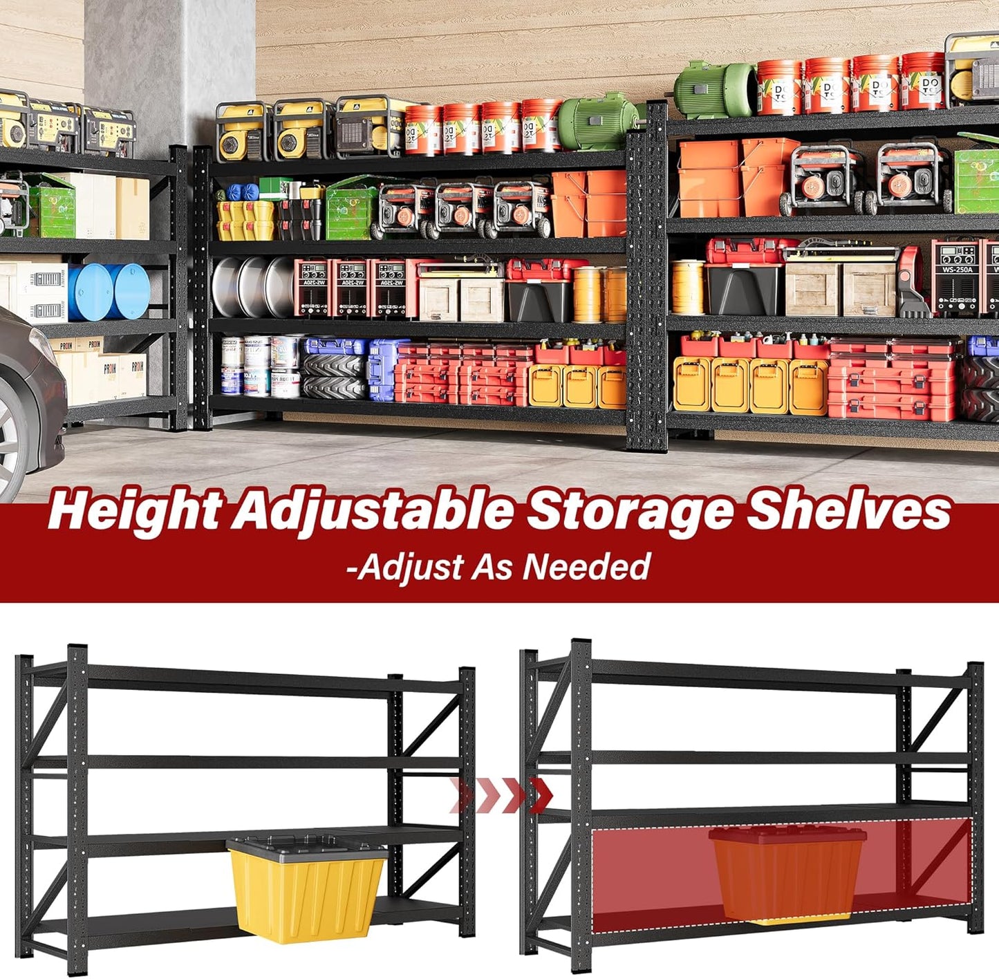 8000LBS Heavy Duty Garage Shelving Units,68" Wide & Deep Storage Shelves,Metal Garage Shelves,Large Storage Rack,Steel Shelf,Industrial Shelving for Shop,Warehouse,Basement,68" W x 24" D x 63.5" H