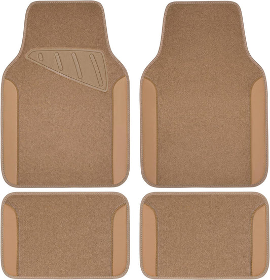 CAR PASS Beige Leather & Waterproof Car Carpet Floor Mats, Universal Car Mats Fit for SUV,Vans,sedans, Trucks,Set of 4pcs Car Carpet with Anti-Slip nibbs Driver Heel Pad (All Beige)