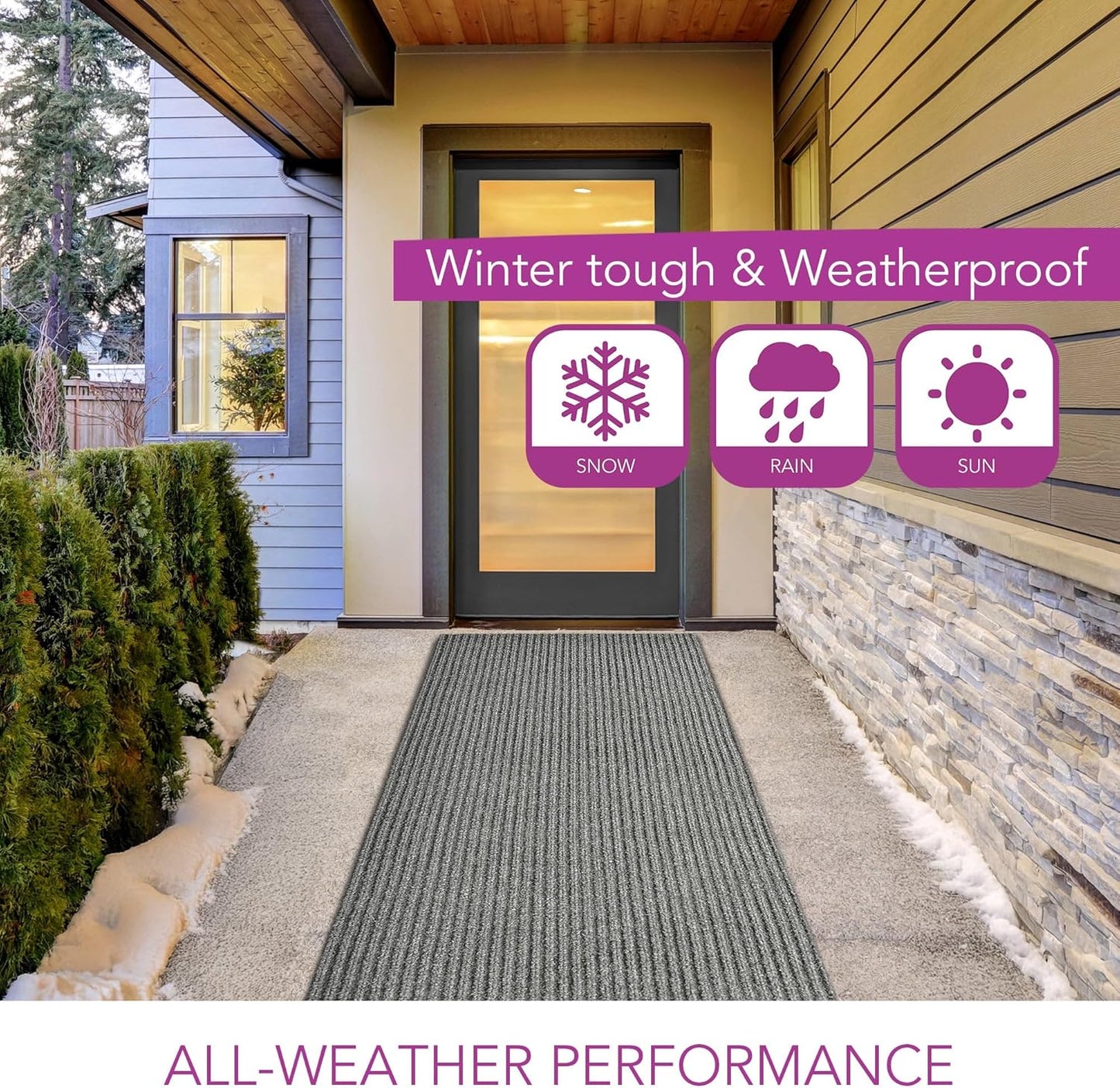 iCustomRug Spartan Weather Warrior Indoor/Outdoor Utility Ribbed Carpet Runner with Non-Slip Thermoplastic Rubber Backing, 3ft X 58ft in Grey