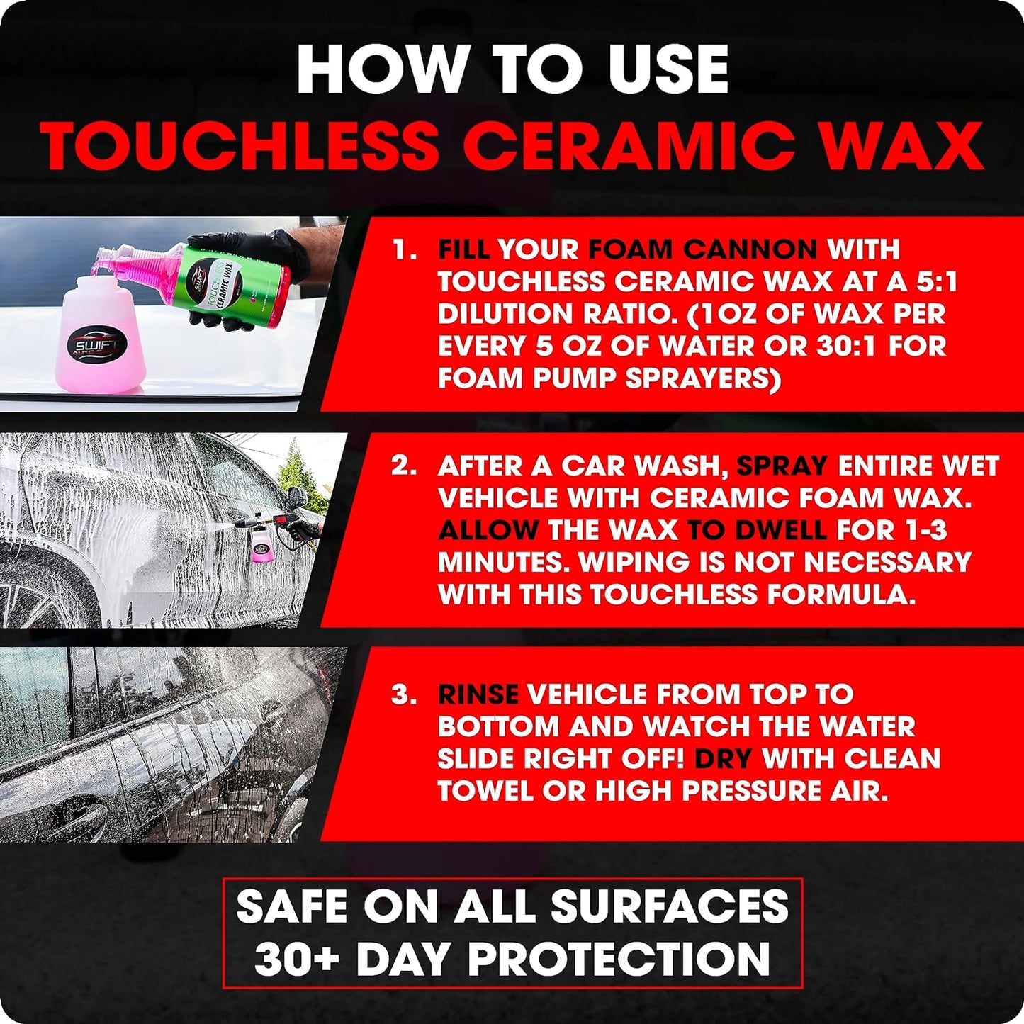Swift Touchless Ceramic Foamable Wax (1 Gallon) – Spray On/Rinse Off For High-Gloss, Hydrophobic Protective Layer | For Foam Cannon & Foam Pump Sprayer After Car Wash | Wax Cars, Trucks, RV’s & More!
