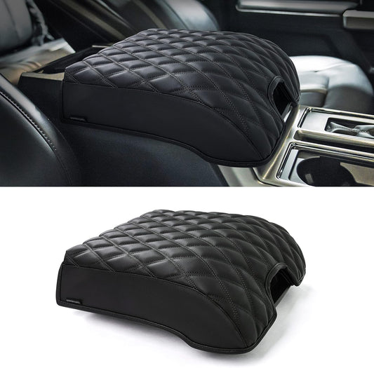 KMMOTORS F150 Center Console Cover, Thick Armrest Cushion, Interior Accessories, Funda para consola de coche, Vegan Leather, Armrest Protector (2015~2020, Full Cover), F150 Accessories