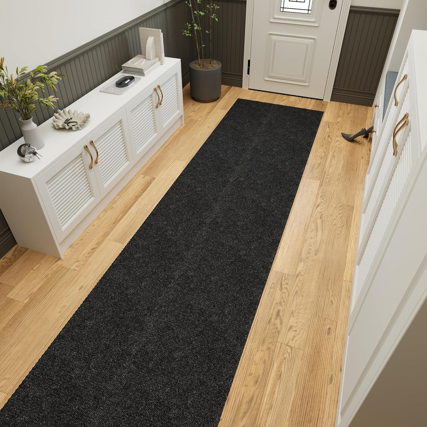 Ottomanson 2' x 9' Hallway Runner with Scraper Pile Extra Durable Non-Slip Rug Mat for Indoor & Outdoor Use - Ideal for Kitchen, Entryway, Patio & Garage - High-Traffic Carpet, Black