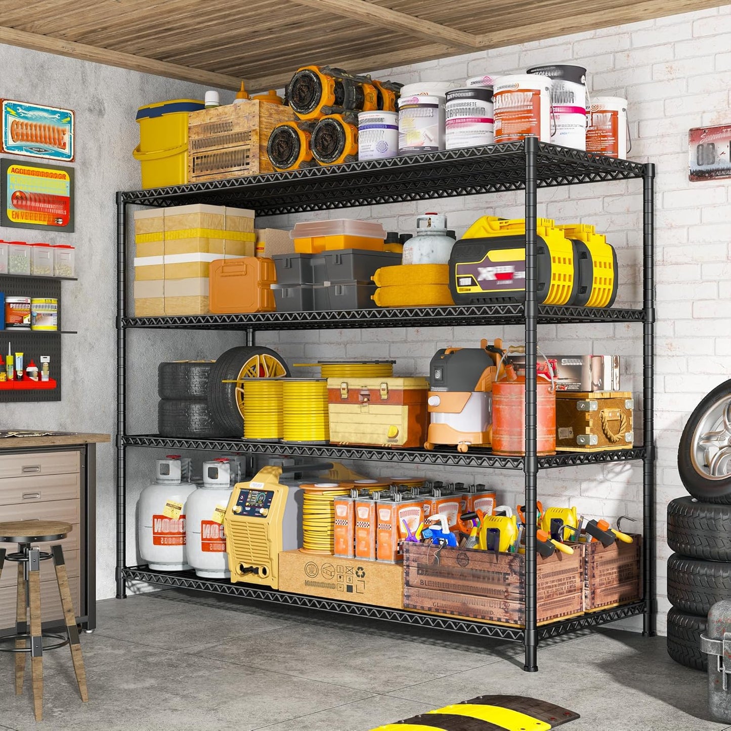 68.1"W Storage Shelves 2500LBS Wire Shelving Unit, Garage Shelving Heavy Duty, Adjustable Metal Shelves for Garage, Pantry, Kitchen, Basement, Warehouse, Business 68.1"W x 20.9"D x 70.9"H