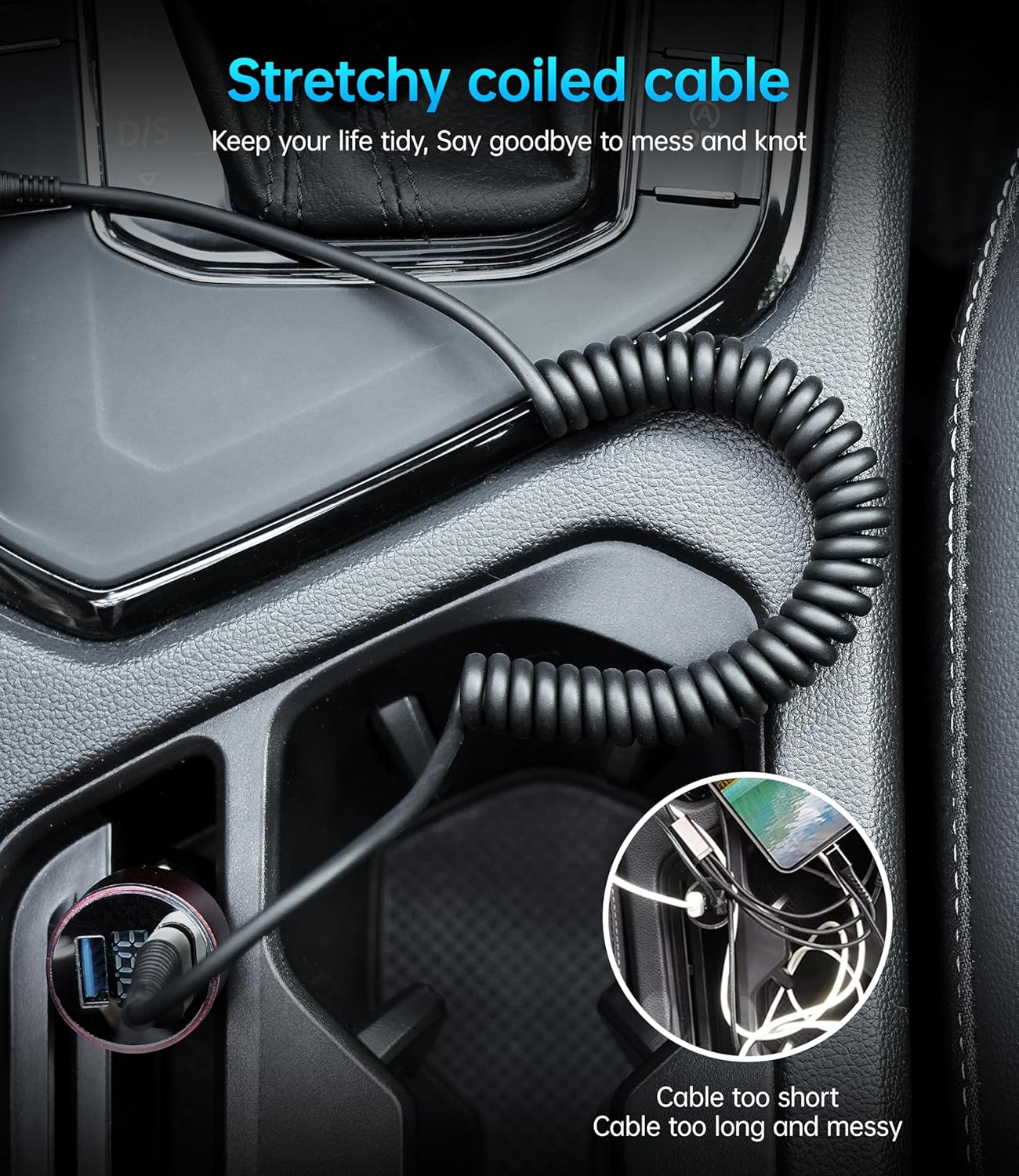 USB C to C 100W 3ft, 2Pack Coiled USB C Charger Cable for Car, Short Type C USBC Fast Charging Cable for iPhone 16/15/Pro/Plus/Pro Max/Samsung Galaxy S23, Compatible All Type C Devices